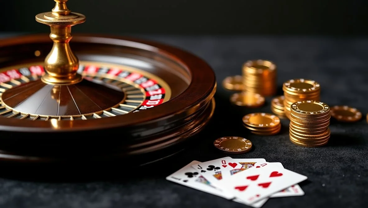 Luxury casino composition with gaming tables